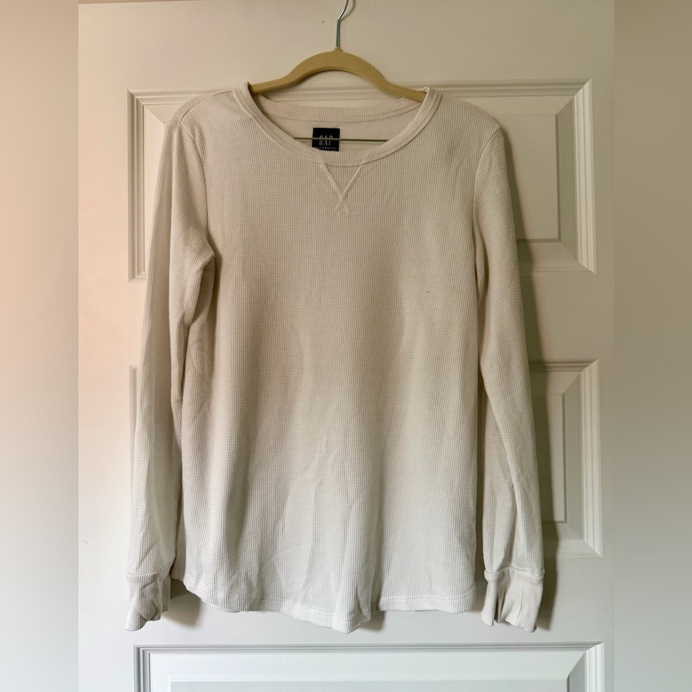 GAP Maternity Waffle Crewneck Shirt, White, Small
